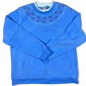 Womens Blue Sweater with Embroidered Detail